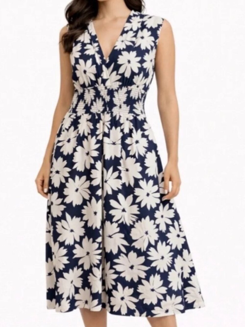 Anthropologie Tommie Cap Sleeve Floral Smocked Front Zip Midi Shirt Dress SP